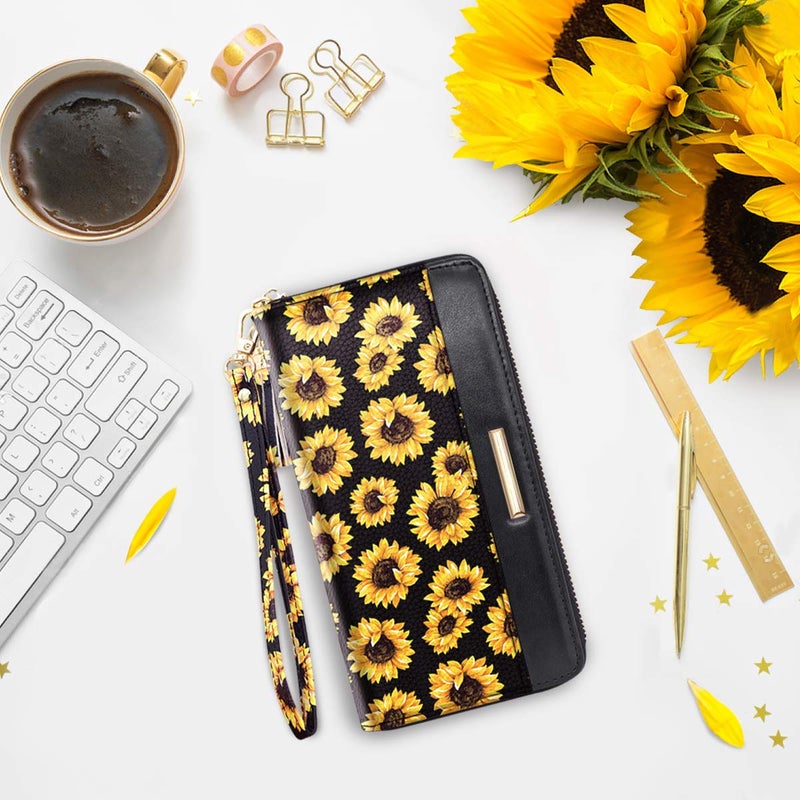Coco Rossi Women Wallets Multi Card Case Wallet Clutch Wallet Card Holder Organizer Ladies Purse Floral Tassel Wrist strap Purse,Sunflower - Image 2